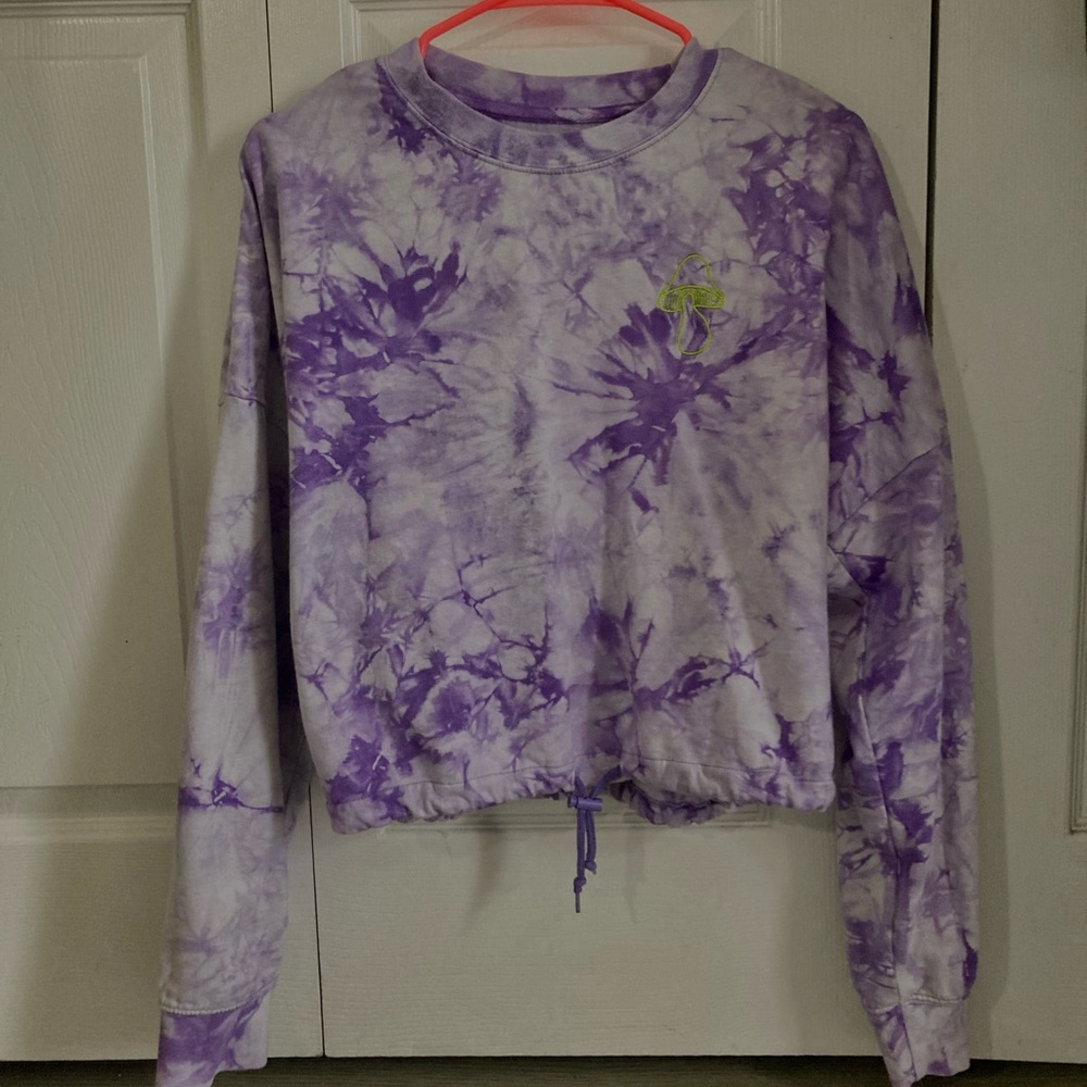 A-Lab Large Purple Tye-Dye Crop Mushroom Sweatshirt